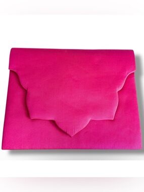 Vintage YSL Yves Saint Laurent Rive Gauche Hot Pink Satin Scalloped Clutch